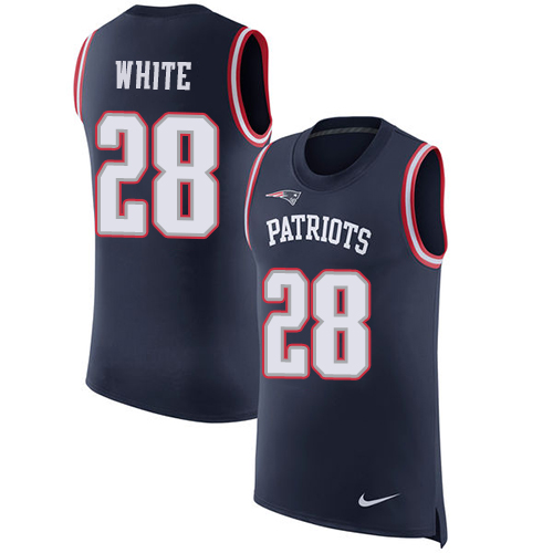 Nike Patriots #28 James White Navy Blue Team Color Men's Stitched NFL Limited Rush Tank Top Jersey - Click Image to Close